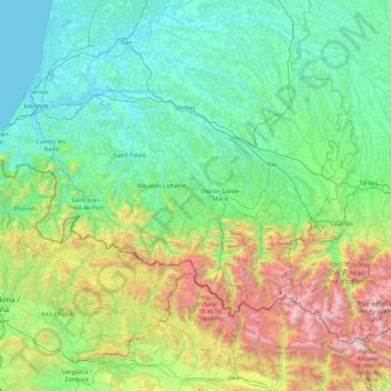 Pyrénées-Atlantiques topographic map, elevation, terrain