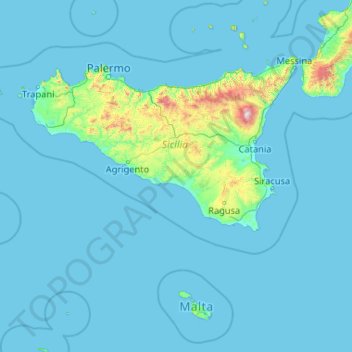 Sicile topographic map, elevation, terrain