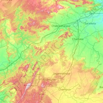 Pashchimi Singhbhum topographic map, elevation, terrain
