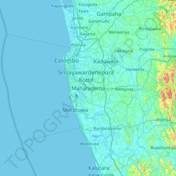 Colombo District topographic map, elevation, terrain
