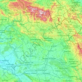 Königgrätzer Region topographic map, elevation, terrain