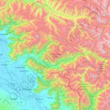 Ganderbal topographic map, elevation, terrain
