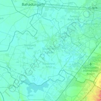South West Delhi topographic map, elevation, terrain