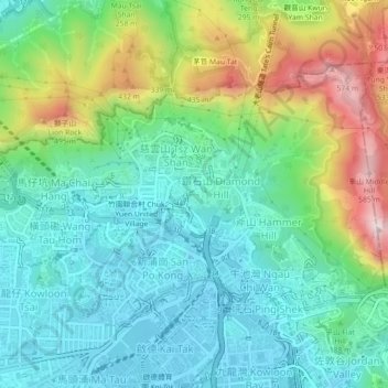 Wong Tai Sin District topographic map, elevation, terrain