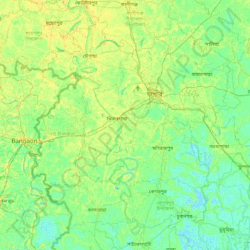 Jessore District topographic map, elevation, terrain