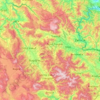 Canton de Bosnie centrale topographic map, elevation, terrain