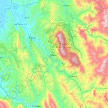 Berat County topographic map, elevation, terrain