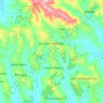 Grazzano Badoglio topographic map, elevation, terrain