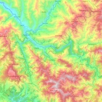 Satpuli topographic map, elevation, terrain