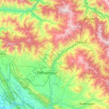 Udhampur topographic map, elevation, terrain