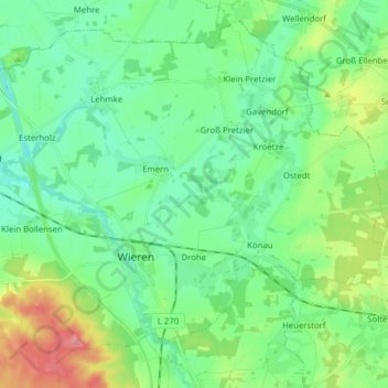Wieren topographic map, elevation, terrain