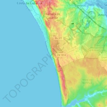 Paisagem Protegida da Arriba Fóssil da Costa da Caparica topographic map, elevation, terrain