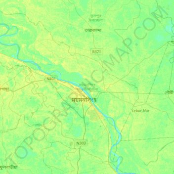 Mymensingh topographic map, elevation, terrain