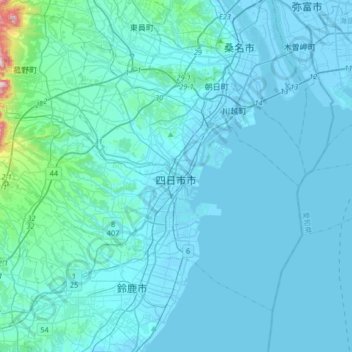 四日市市 topographic map, elevation, terrain
