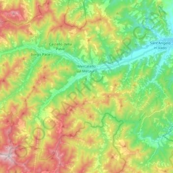 Mercatello sul Metauro topographic map, elevation, terrain