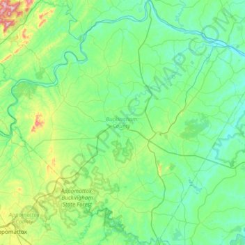 Buckingham County topographic map, elevation, terrain