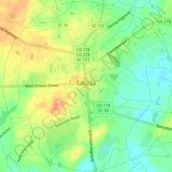 Saluda topographic map, elevation, terrain