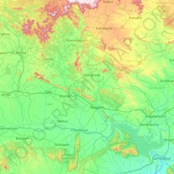 Raigarh topographic map, elevation, terrain