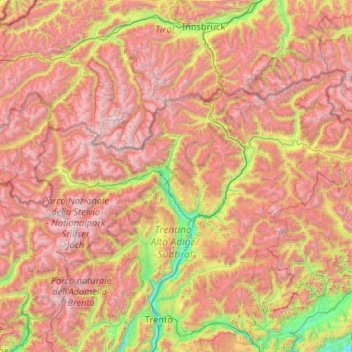 South Tyrol topographic map, elevation, terrain