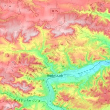 Rudolstadt topographic map, elevation, terrain