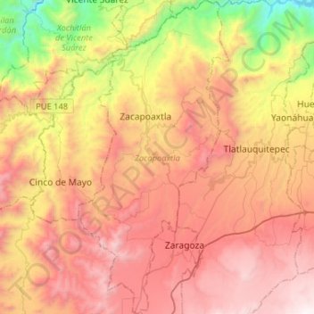 Zacapoaxtla topographic map, elevation, terrain