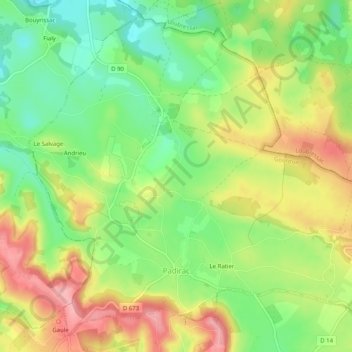 Padirac topographic map, elevation, terrain