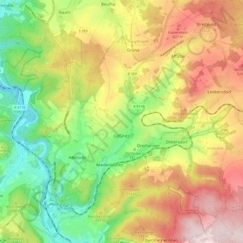 Lößnitz topographic map, elevation, terrain