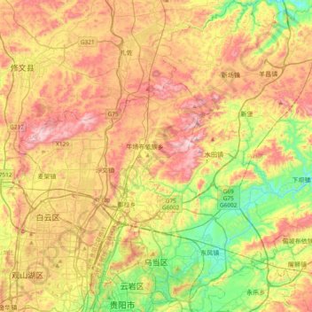 Wudang topographic map, elevation, terrain