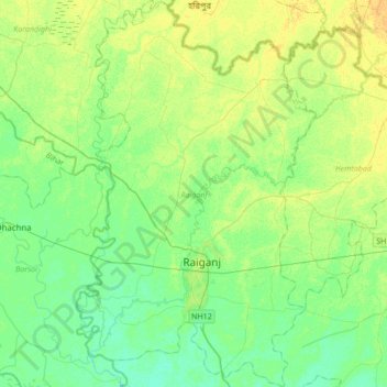 Raiganj topographic map, elevation, terrain