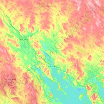 Nurmes topographic map, elevation, terrain