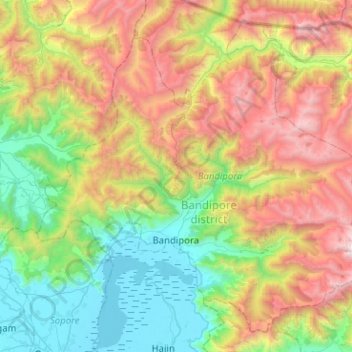Bandipora topographic map, elevation, terrain