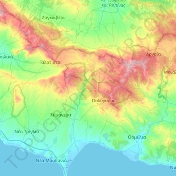 Δήμος Πολυγύρου topographic map, elevation, terrain