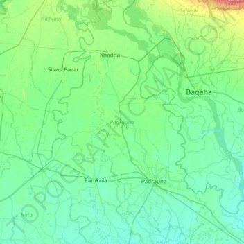 Padrauna topographic map, elevation, terrain