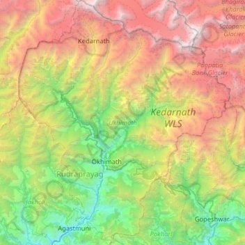 Ukhimath topographic map, elevation, terrain