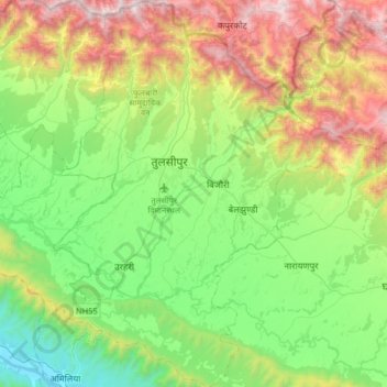 Tulsipur topographic map, elevation, terrain