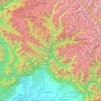 Dibang River topographic map, elevation, terrain