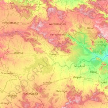 Nirmal topographic map, elevation, terrain