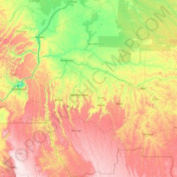 Bandundu topographic map, elevation, terrain