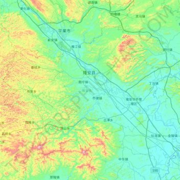 隆安县 topographic map, elevation, terrain