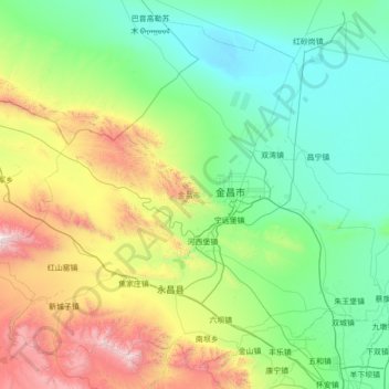 Jinchang topographic map, elevation, terrain