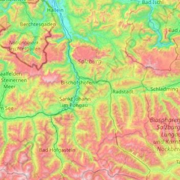 Bezirk Hallein topographic map, elevation, terrain