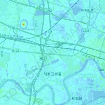 Hujiayuan Subdistrict topographic map, elevation, terrain