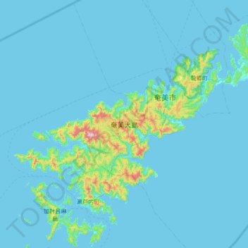 Amami-Ōshima topographic map, elevation, terrain