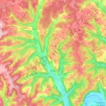 Plazac topographic map, elevation, terrain