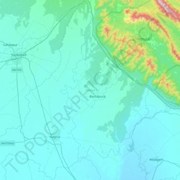Nagina topographic map, elevation, terrain