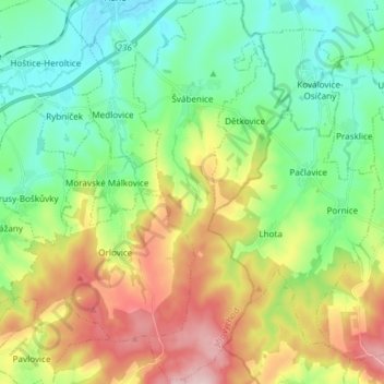 Švábenice topographic map, elevation, terrain