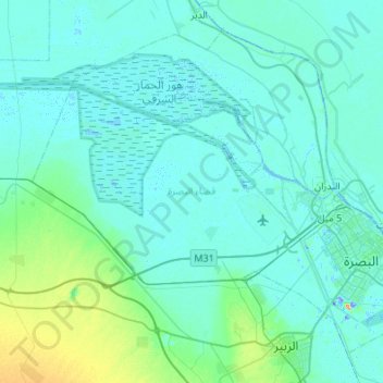 Al-Basrah District topographic map, elevation, terrain