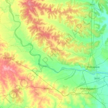 Midnapore topographic map, elevation, terrain