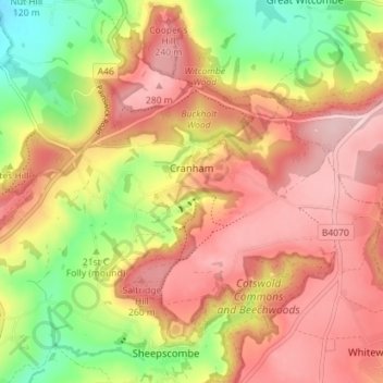 Cranham topographic map, elevation, terrain