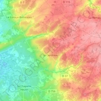 Le Landreau topographic map, elevation, terrain